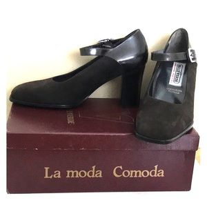 Vintage Y2K Valleverde Square Toe & Heel Suede Leather Mary Jane Style